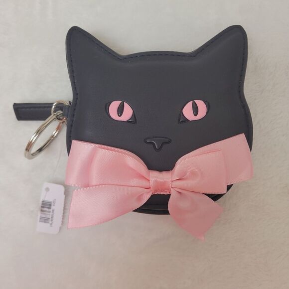 Bath & Body Works Handbags - BBW Black Cat with Pink Bow Coin Purse Wallet Key Ring Zip Top New Out of Stock